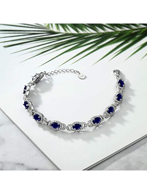 Gem Stone King 925 Sterling Silver Blue Sapphire Women's Tennis Bracelet, 9.71 Cttw, Gemstone Birthstone, 7 Inch with 1 Inch Extender