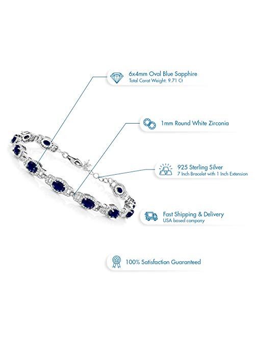 Gem Stone King 925 Sterling Silver Blue Sapphire Women's Tennis Bracelet, 9.71 Cttw, Gemstone Birthstone, 7 Inch with 1 Inch Extender