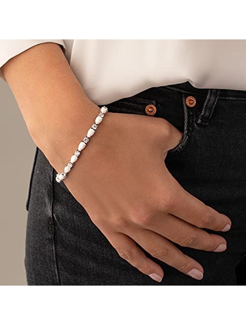 Peora Sterling Silver Tennis Bracelet for Women, Teardrop Pear Shape in Natural, Created and Simulated Gemstones, 7.25 Inches