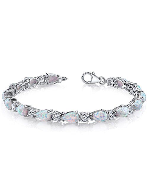 Peora Sterling Silver Tennis Bracelet for Women, Teardrop Pear Shape in Natural, Created and Simulated Gemstones, 7.25 Inches