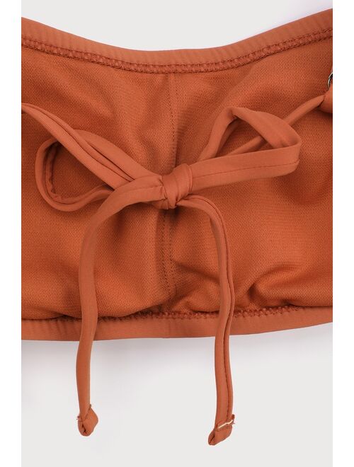 Lulus Seaside Fun Rust Orange Tie-Back String Bikini Top