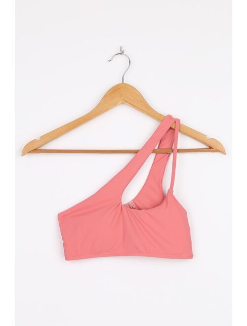 Lulus Dive Deeper Rose Pink Ribbed Cutout One-Shoulder Bikini Top