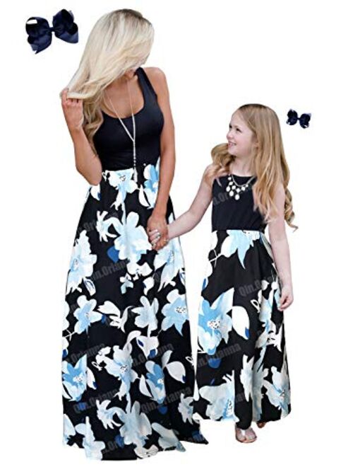 Qin.Orianna Mommy and Me Boho Floral Family Matching Maxi Dress with Pocket for Mother’s Day