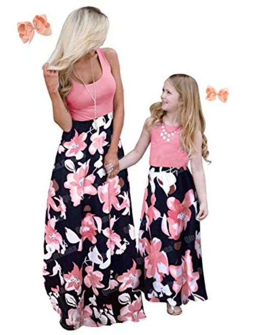 Qin.Orianna Mommy and Me Boho Floral Family Matching Maxi Dress with Pocket for Mother’s Day