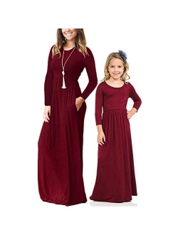 Qin.Orianna Mommy and Me Short Sleeve Loose Plain Family Matching Maxi Dresses with Pockets for Mother's Day