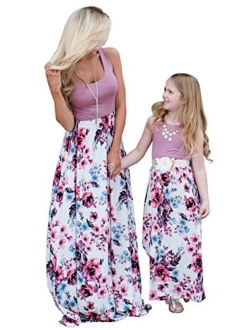 4th of July American Flag Mommy and Me Stripe Stitching Beach Maxi Dresses