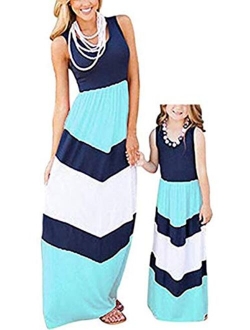 4th of July American Flag Mommy and Me Stripe Stitching Beach Maxi Dresses