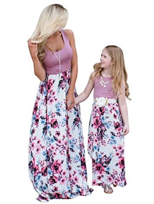 4th of July American Flag Mommy and Me Stripe Stitching Beach Maxi Dresses