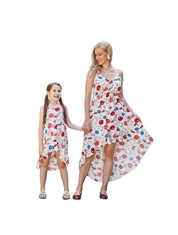 PopReal Mommy and Me Dresses Vintage Butterfly Floral Printed Spaghetti Straps V-Neck Beach Cami Dress