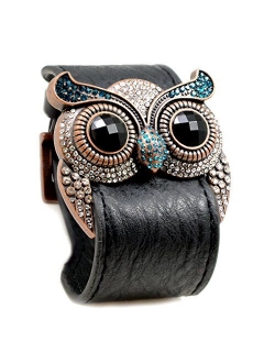 Accents Kingdom Crystal Owl Leather Cuff Bracelet