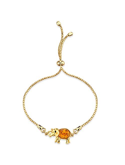 Peora Genuine Baltic Amber Animal Adjustable Bolo Bracelet for Women in Sterling Silver