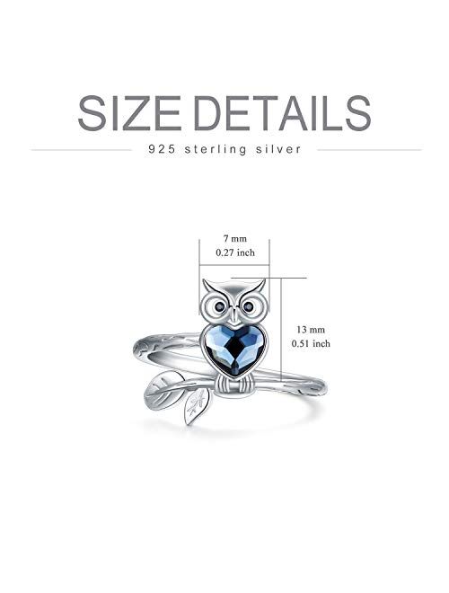 AOBOCO Sterling Silver Animal Rings for Women, Made with Austrian Crystal, Size 6-8