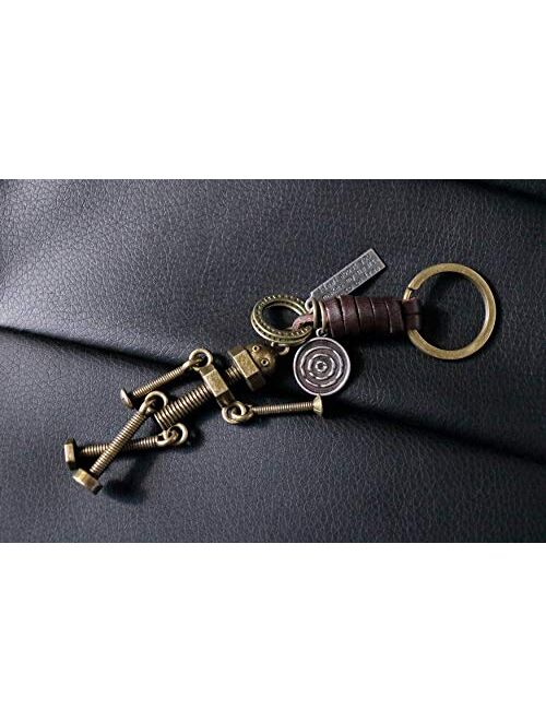 AuPra Funny Thin Robot Leather KeyRing Gift Women & Men Best Friend Home KeyChain Mum & Dad Teacher Handbag Charm Key Ring Girl & Boy Car Pendant