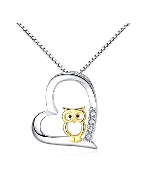 Owl Necklace, Owl Jewelry for Women 925 Sterling Silver Gold Owl Necklace for Women Owl Gifts for Owl Lover