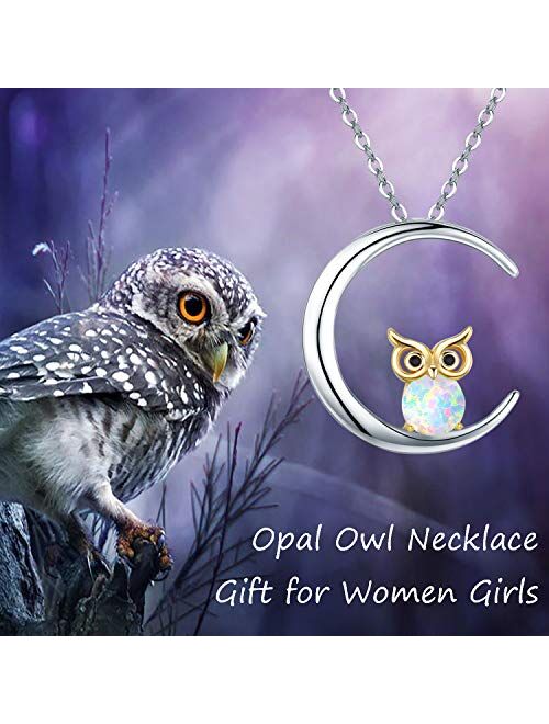 JUSTKIDSTOY Owl Necklace Sterling Silver Opal Owl Necklace Crescent Moon Pendant Owl Jewelry Gifts for Women Owl Lovers,for Mom Mother's Day