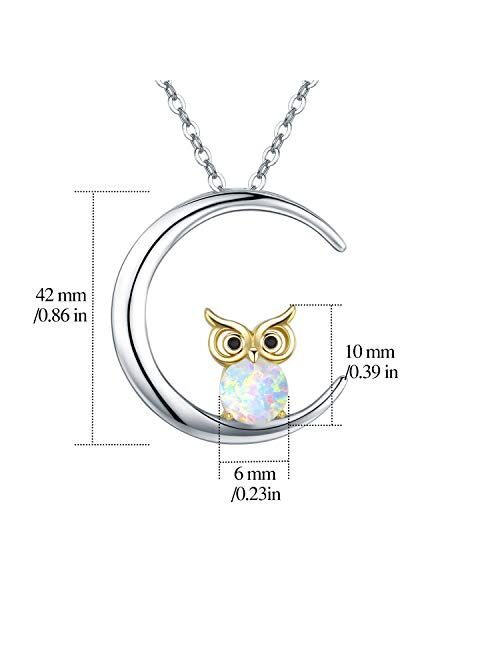 JUSTKIDSTOY Owl Necklace Sterling Silver Opal Owl Necklace Crescent Moon Pendant Owl Jewelry Gifts for Women Owl Lovers,for Mom Mother's Day