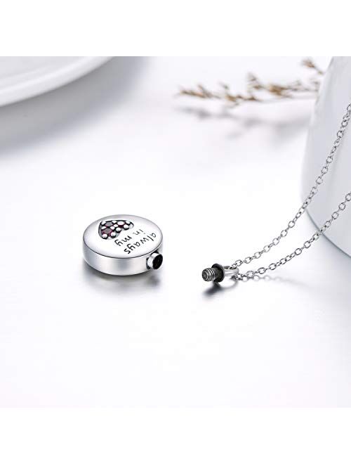 PEIMKO 925 Sterling Silver Heart Urn Necklaces Engraved Pawprint/Always in My Heart/Without Engraved/Personalized Cremation Keepsake Necklace for Ashes Pet Ashes