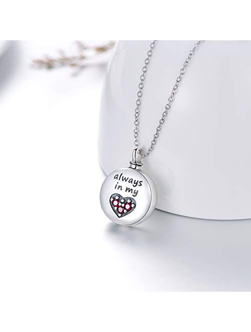 PEIMKO 925 Sterling Silver Heart Urn Necklaces Engraved Pawprint/Always in My Heart/Without Engraved/Personalized Cremation Keepsake Necklace for Ashes Pet Ashes