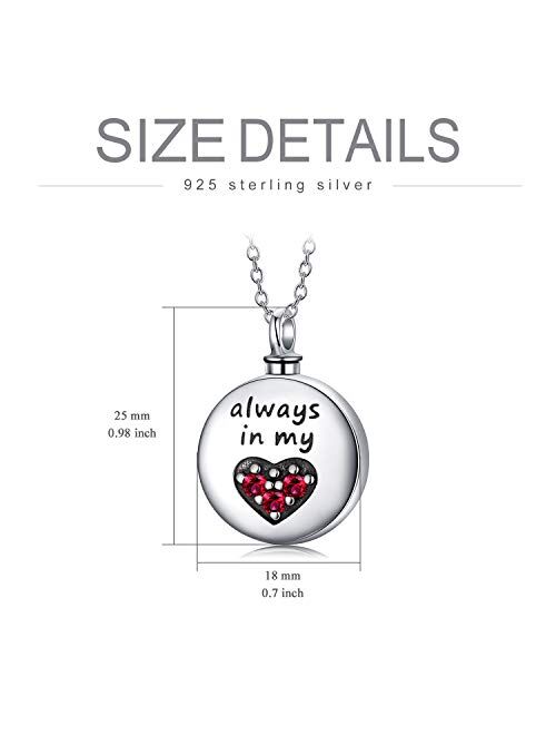 PEIMKO 925 Sterling Silver Heart Urn Necklaces Engraved Pawprint/Always in My Heart/Without Engraved/Personalized Cremation Keepsake Necklace for Ashes Pet Ashes