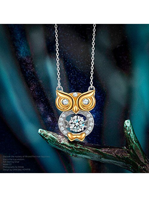 DANCING HEART Christmas Jewelry Gifts for Mom 925 Sterling Silver Owl Animal Necklace for Women Pendant Dancing Stone Necklace Jewelry for Women Jewelry Gift for Women CZ