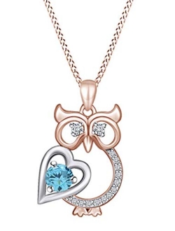 AFFY Mother's Day Jewelry Gift Two Tone Owl with Heart Pendant Necklace in 14k Gold Plated 925 Sterling Silver with 18" Chain