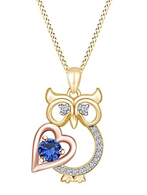 AFFY Mother's Day Jewelry Gift Two Tone Owl with Heart Pendant Necklace in 14k Gold Plated 925 Sterling Silver with 18" Chain