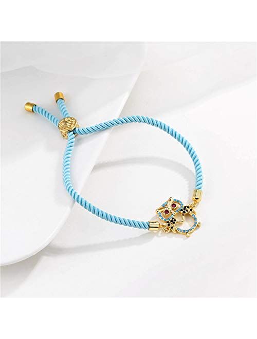 Trendy Blue Handmade Life Tree Rope String Bracelet Gold Cute Lovely Owl Charm Bracelet Turquoise Inlay Jewelry Female