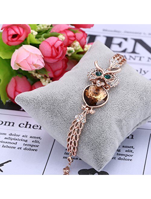 Menton Ezil Vintage Owl Charm Adjustable Bracelet Rose Gold Crystal Bracelets with Lobster Clasp Jewelry