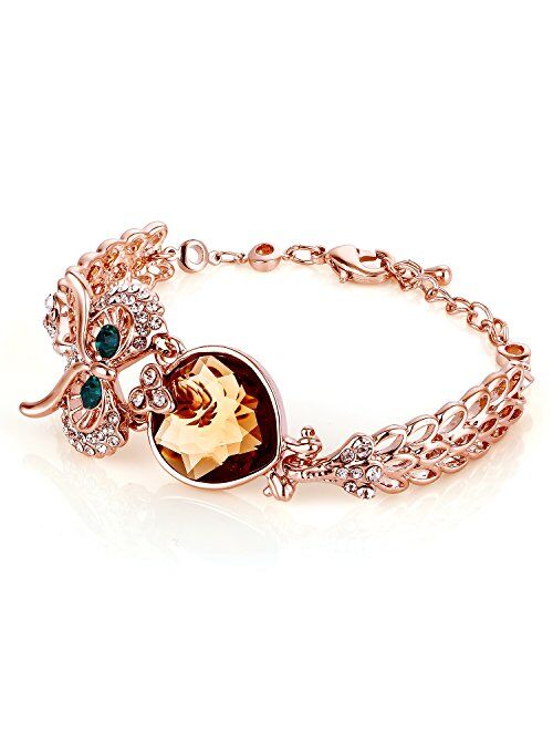 Menton Ezil Vintage Owl Charm Adjustable Bracelet Rose Gold Crystal Bracelets with Lobster Clasp Jewelry