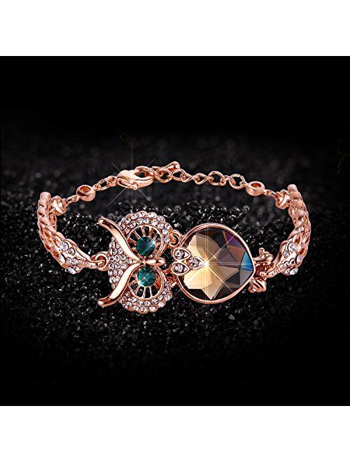 Menton Ezil Vintage Owl Charm Adjustable Bracelet Rose Gold Crystal Bracelets with Lobster Clasp Jewelry