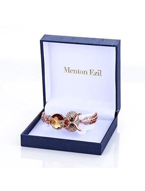 Menton Ezil Vintage Owl Charm Adjustable Bracelet Rose Gold Crystal Bracelets with Lobster Clasp Jewelry