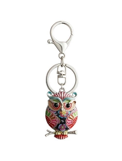 Luckeyui Personalized Cartoon Owl Keychain for Women Birthday Gift Animal Enamel Bag Keyring