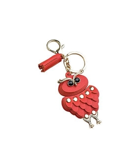 Azurastone Cute Rhinestone Leather Tassel Owl Birds Keychain for Women Girls Purse Bag Charms Car Accessories Gift