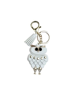 Azurastone Cute Rhinestone Leather Tassel Owl Birds Keychain for Women Girls Purse Bag Charms Car Accessories Gift