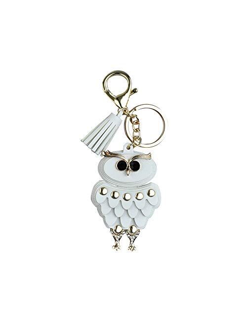 Azurastone Cute Rhinestone Leather Tassel Owl Birds Keychain for Women Girls Purse Bag Charms Car Accessories Gift