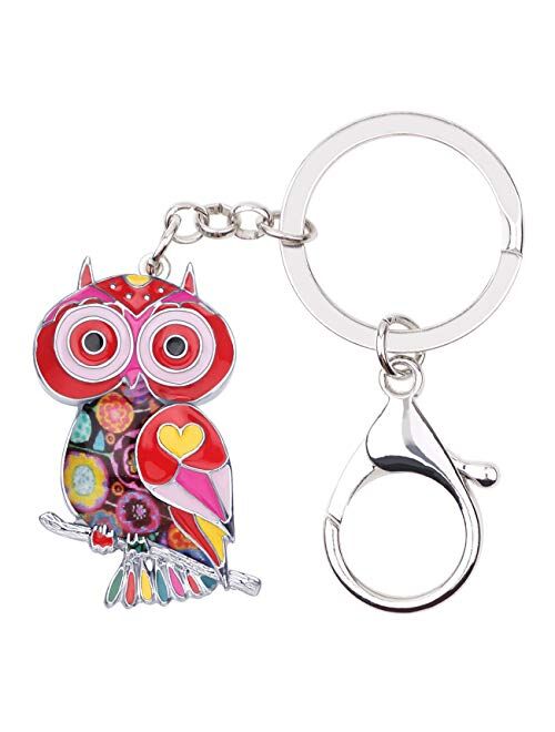 Bonsny Enamel Metal Floral Owl Birds Keychains Key Car Purse Bags Charms Party Favors Original Design