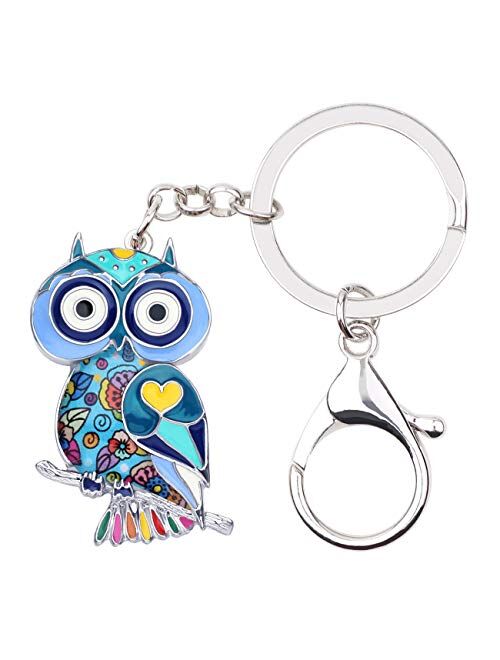 Bonsny Enamel Metal Floral Owl Birds Keychains Key Car Purse Bags Charms Party Favors Original Design