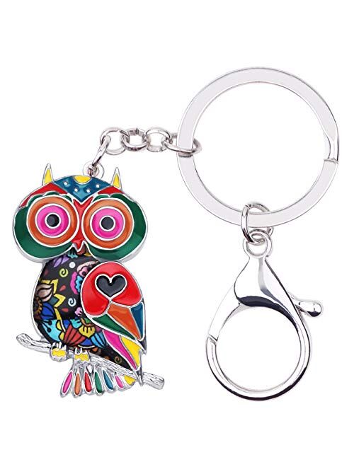 Bonsny Enamel Metal Floral Owl Birds Keychains Key Car Purse Bags Charms Party Favors Original Design