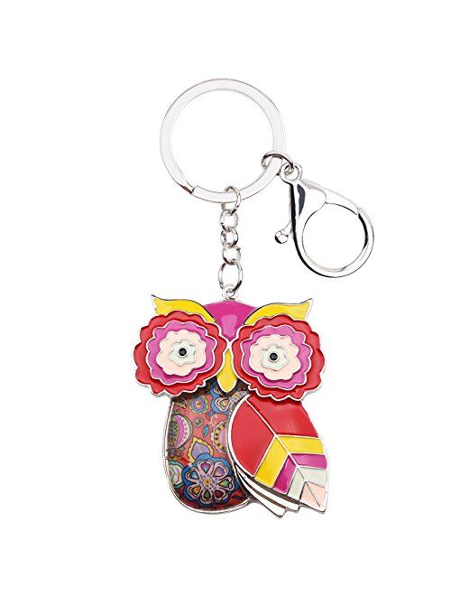 Bonsny Enamel Metal Chain Owl Key Chains For Women Car bag Charms Pendant Gifts