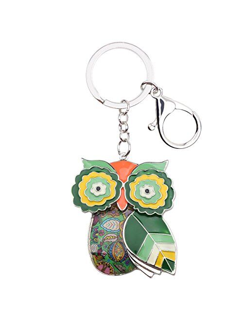 Bonsny Enamel Metal Chain Owl Key Chains For Women Car bag Charms Pendant Gifts