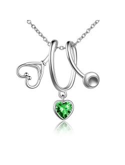 LUHE Stethoscope Pendant Necklace 925 Sterling Silver Heart Necklace Doctor Nurse Graduation Gift