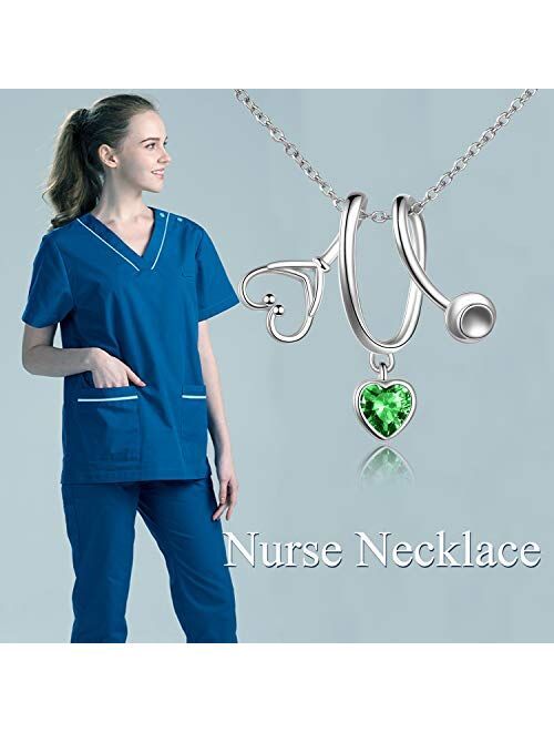 LUHE Stethoscope Pendant Necklace 925 Sterling Silver Heart Necklace Doctor Nurse Graduation Gift