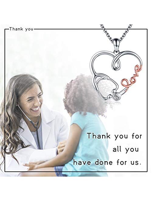 925 Sterling Silver Stethoscope Birthstone Necklace for Nurse Love Charm Doctor Jewelry Gifts for Nurse Graduation Medical Student