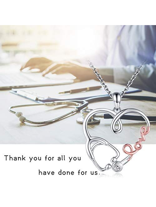 925 Sterling Silver Stethoscope Birthstone Necklace for Nurse Love Charm Doctor Jewelry Gifts for Nurse Graduation Medical Student