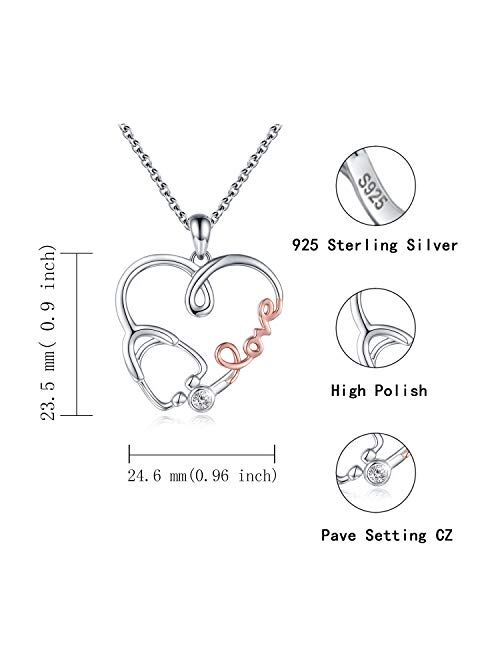 925 Sterling Silver Stethoscope Birthstone Necklace for Nurse Love Charm Doctor Jewelry Gifts for Nurse Graduation Medical Student