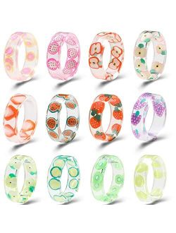 Colorful Acrylic Resin Chunky Rings for Women, Trendy Y2K Style Unique Plastic and Transparent Stacking Rings, Cute Retro Open Finger Rings Jewelry Gift for Women Teen Gi