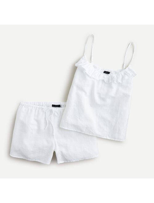 J.Crew Cotton-linen tank ruffle pajama set