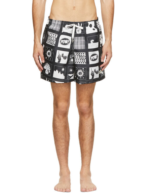 Bather Black & White Comic Swim Shorts