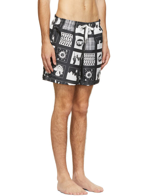 Bather Black & White Comic Swim Shorts