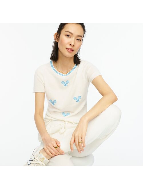 J.Crew Short-sleeve cashmere T-shirt with tennis embroidery